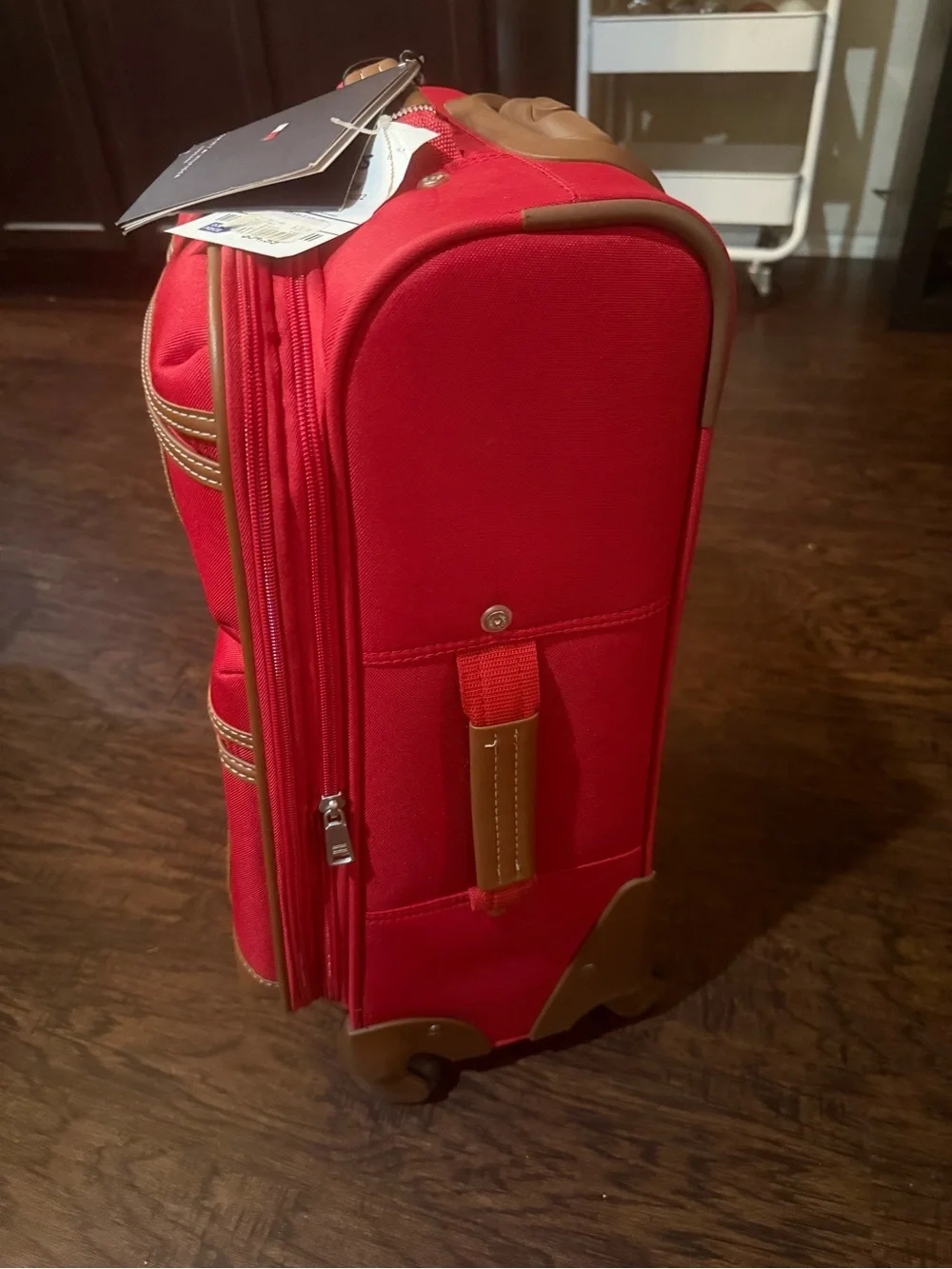 Tommy Hilfiger Red Carry-On Spinner with Striped Trim